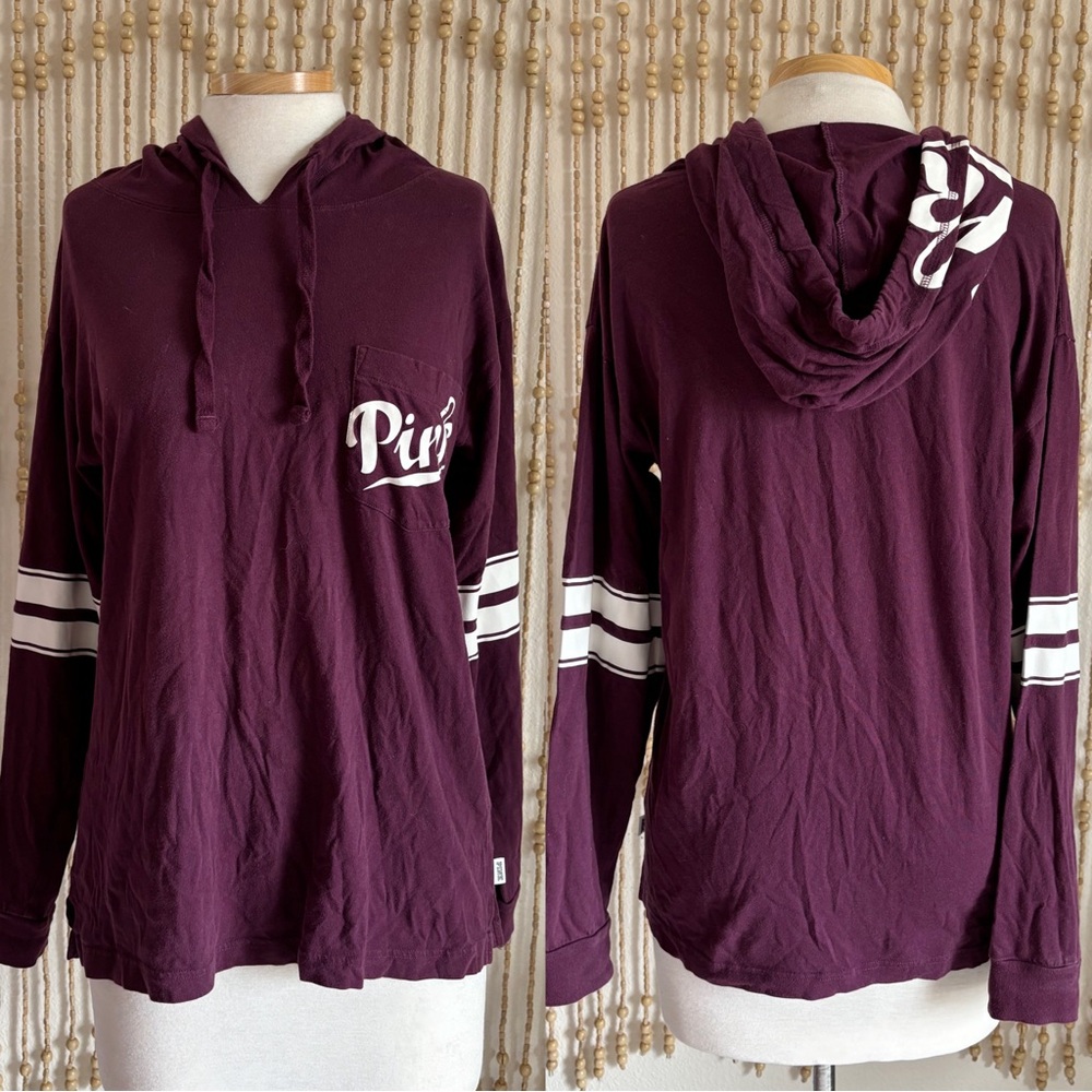 VS Pink Burgundy Varsity 2000s y2k Long Sleeve Loungewear Hoodie Pullover